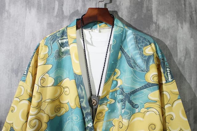 Detalle de Herren 3/4 Arm Japanisches Kimono Harajuku Hemd (Hawaiihemden) – Sommer- und Freizeitshirt