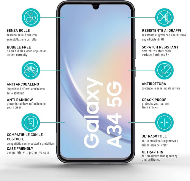 Detalle 2 de smartect Vetro Temperato per Samsung Galaxy A34 5G (2 pezzi, Full Screen, opaco) con durezza 9H