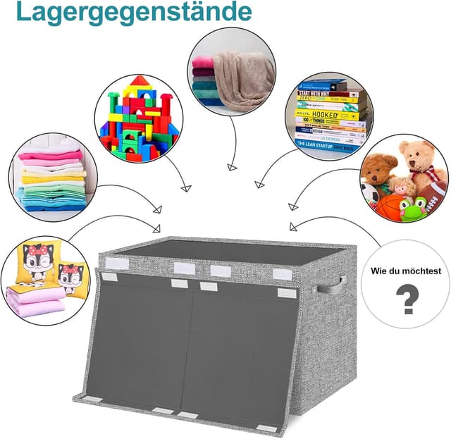 Thumbnail 6 de VERONLY Aufbewahrungsbox Spielzeugkiste mit Deckel (83 l), faltbar und mit Tragegriffen – hellgrau