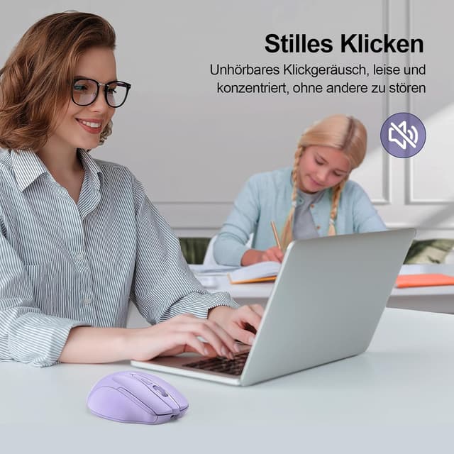 Detalle de TECKNET Bluetooth Maus (wiederaufladbar, 3 Modi BT 5.0/3.0 + 2,4G, 4800 DPI) – ergonomisch, leise, lila