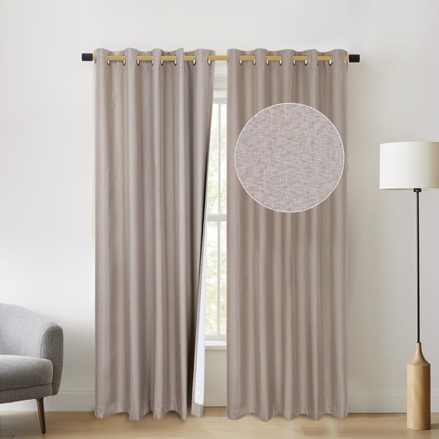 Detalle de Chlophy Blackout Curtains Linen Look Taupe Brown Eyelet (2 Panels) 66×90IN