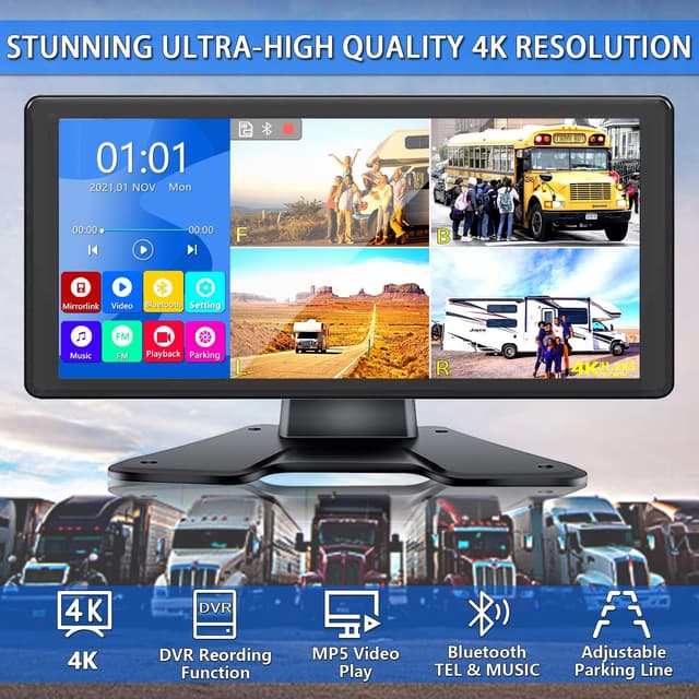 Detalle de RV Backup Camera System with 10.36” 4K 4-Split Monitor and 4 x 1080P Cameras