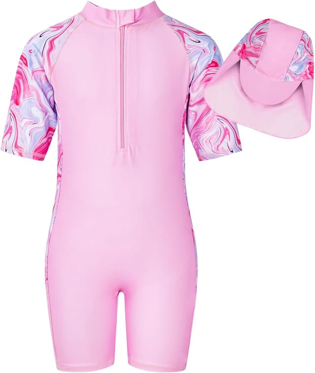 Detalle de WYTbaby Girls’ Long Sleeve Mermaid One-Piece Swimsuit (UPF 50+), Age 4–9