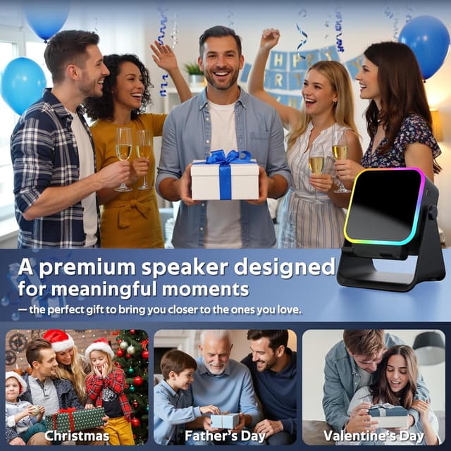 Detalle 2 de BIIB Vatertagsgeschenk für Papa – 6-in-1 Induktions-Bluetooth-Lautsprecher mit 360°-Handyhalter, RGB-Licht und Ladefunktion