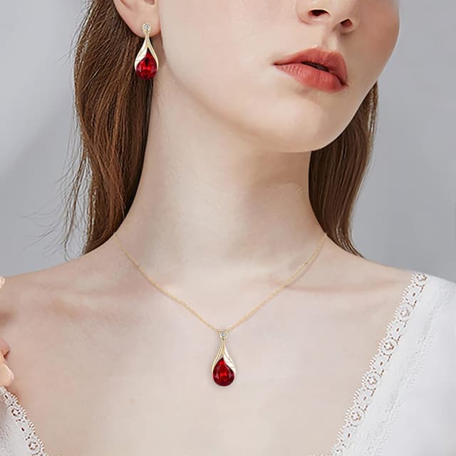 Detalle de Parure bijoux femme Clearine mariage goutte d’eau feuille émail, strass et cristal autrichien (collier + boucles d’oreilles)