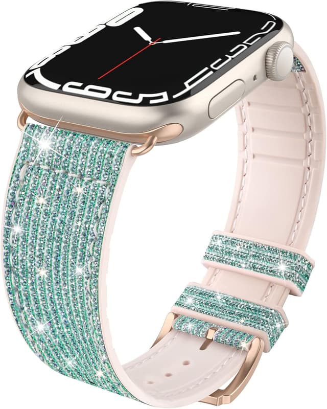 Detalle de Tuocal Bling silicone sport strap for Apple Watch (38mm–42mm, Series 1–10, SE) in glitter colours