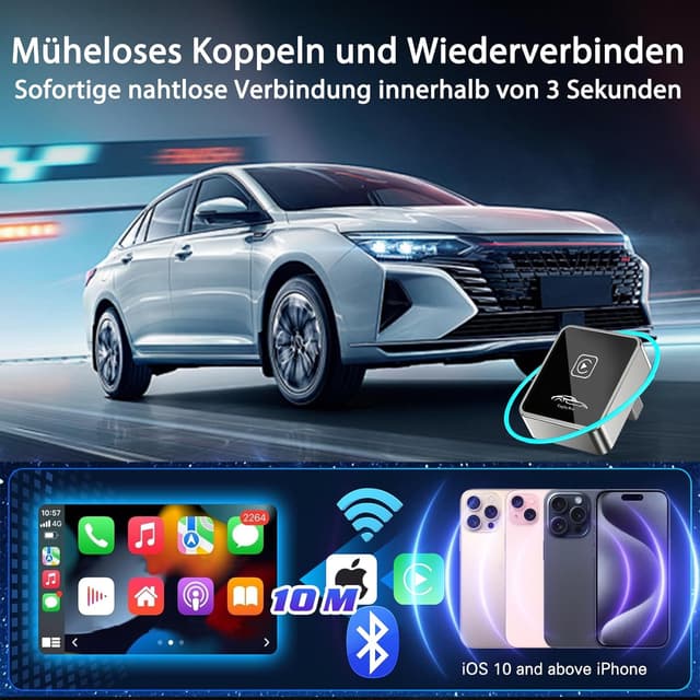 Detalle de JUSTSTONE Mini adaptateur CarPlay sans fil — clé CarPlay 2026, Plug & Play USB-C/USB-A pour iPhone