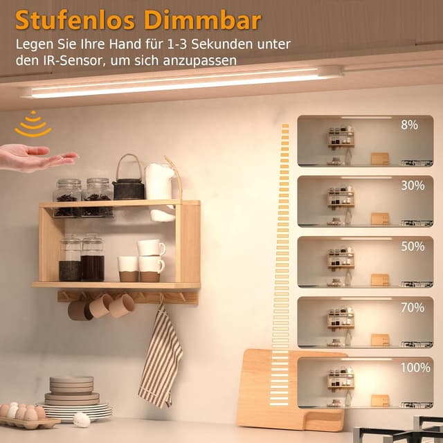 Detalle de SIBI Unterbauleuchte LED dimmbar 2er-Set (41 cm) Neutralweiß mit berührungsloser Sensorsteuerung – 4000K, 473 lm