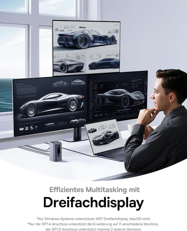 Detalle 2 de Baseus Spacemate 11-in-1 Dockingstation mit 100-W-Ladegerät (3 Monitore, 2x HDMI, 1x DP, USB-C/USB-A, Gigabit Ethernet)