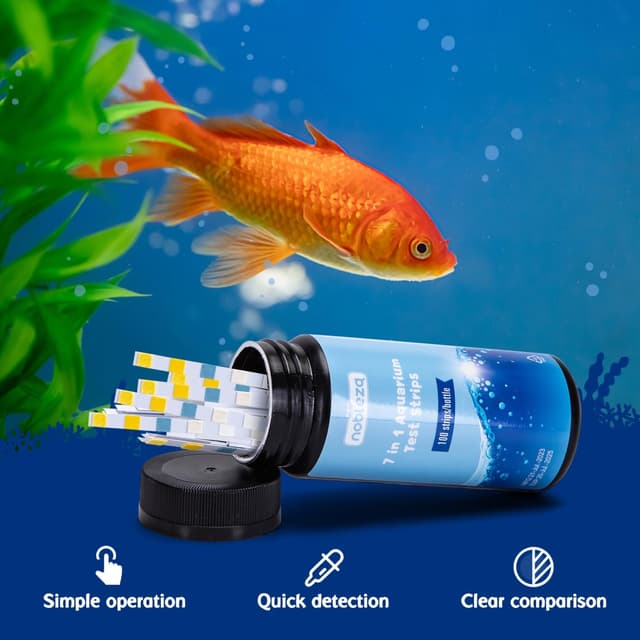 Detalle 2 de Nobleza Aquarium Wassertest 7 in 1 – 100 Teststreifen für Süß- & Meerwasser (pH, NO2, NO3, GH, KH, Cl2 & Gesamtchlor)