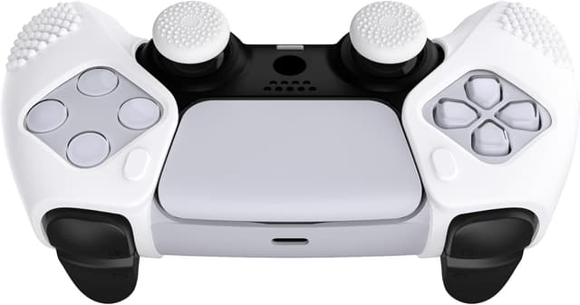 Detalle de PlayVital 3D Studded Edition White ergonomic silicone grips case for PS5 controller