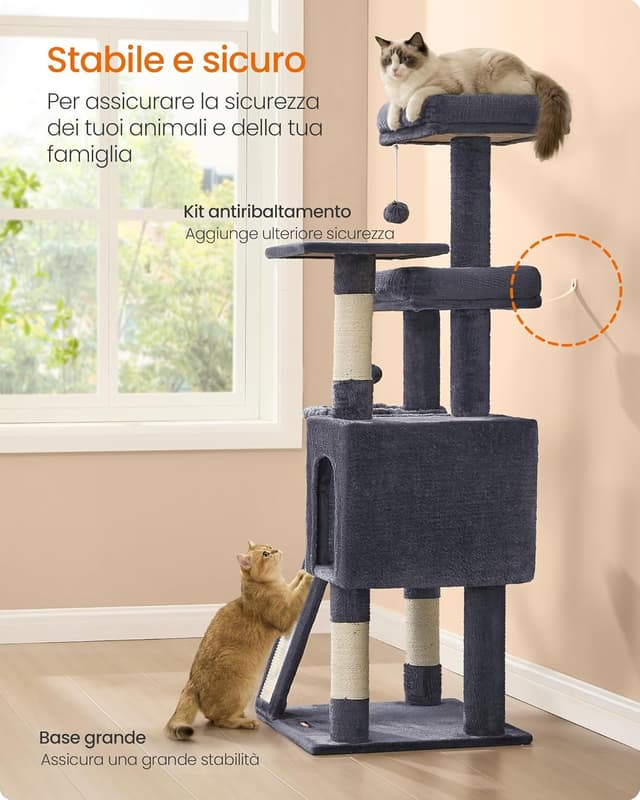 Thumbnail 6 de Feandrea Albero Tiragraffi PCT012GS01 in grigio scuro: torre con 3 piattaforme e cuccia