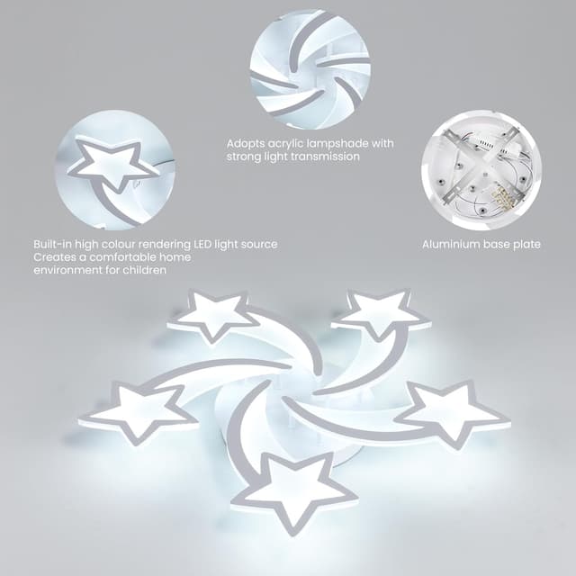 Detalle 2 de Plafonnier LED Riserva moderne dimmable à 5 têtes, forme étoile, 70 cm (50 W)