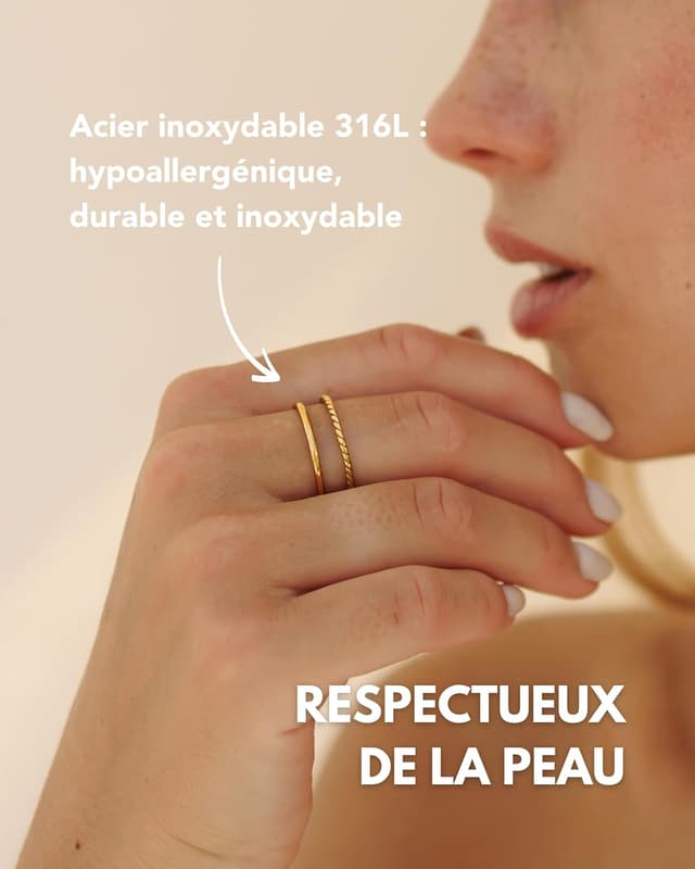 Detalle 2 de GD GOOD.designs EST. 2015 Bague pour femme ajustable en acier inoxydable, double anneau ouvert argent & or rose
