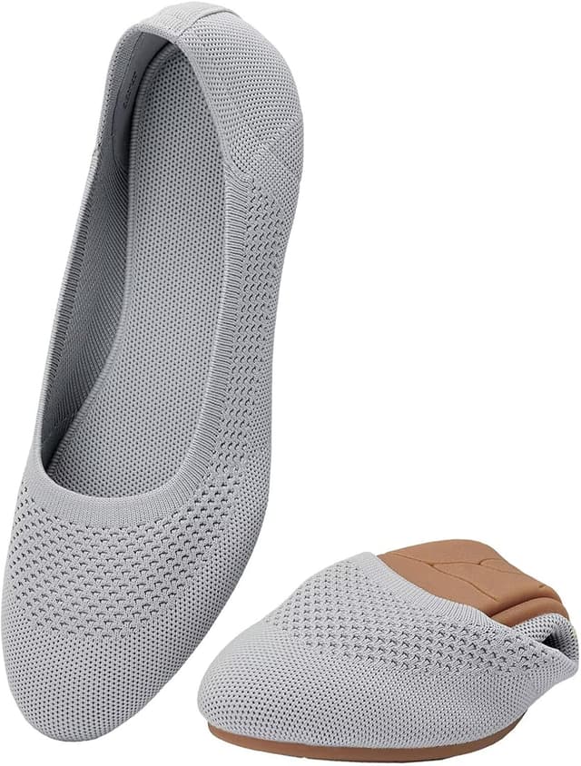 Detalle de Puxowe Damen Strick-Ballerinas mit Komfort