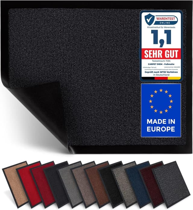 Detalle de Carpet Diem Fußmatte „einfach sauber“ – Schmutzfangmatte für innen & außen, rutschfest, Anthrazit, 40x60 cm