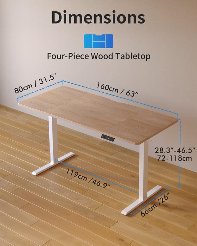Detalle de FEZIBO elektrisch höhenverstellbarer Schreibtisch 160 x 80 cm mit USB-A & USB-C, Eiche