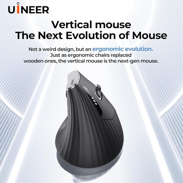 Detalle de Uineer kabellose Multi-Device Vertikalmaus „Tri-Mode“ (2.4G + BT 4.0/5.0), 4 DPI-Stufen, 6 Tasten, schwarz
