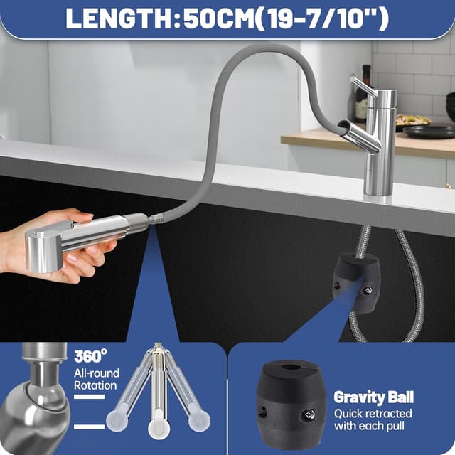Detalle 2 de DAYONE Küchenarmatur mit ausziehbarer Brause – Hochdruck-Spültischarmatur mit 2 Modi
