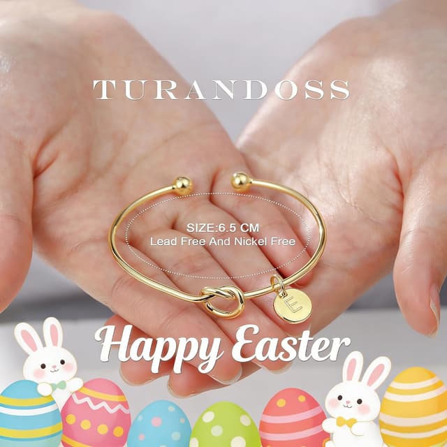 Detalle de Turandoss Damen-Armband mit Buchstabenanhänger (A–Z) – 14K vergoldeter Armschmuck im Knoten-Design
