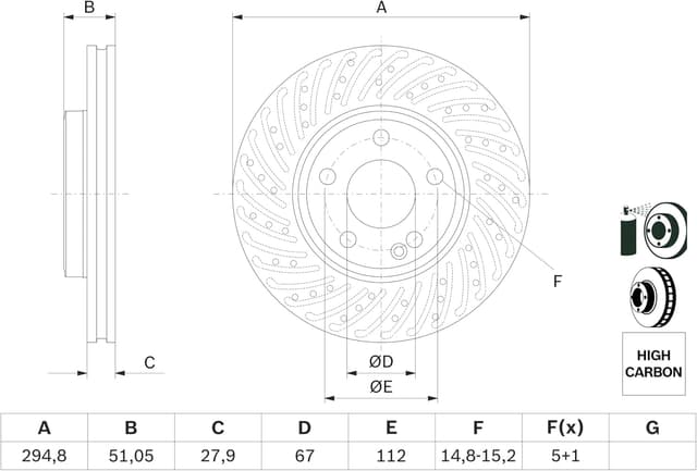 Detalle 2 de BOSCH Disco freno ventilato BD1689 da 295 mm per asse anteriore, conforme ECE-R90 (1 disco)