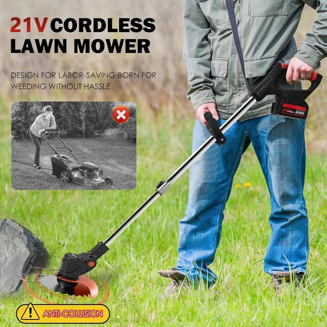 Detalle 2 de Cordless Telescopic Strimmer Kit with 2×21V Lithium Batteries and Spare Blades (2.5kg, 65dB)