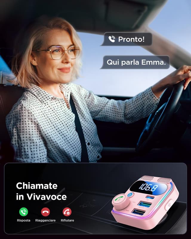 Detalle 2 de JOYROOM 81W trasmettitore FM Bluetooth 5.4 per auto con vivavoce, doppio microfono e ricarica PD/QC