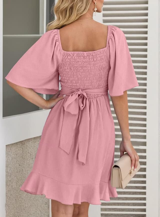 Detalle 2 de Dokotoo Women’s Wrap V-Neck Tiered Mini Dress with Smocked Back & Elastic Waist