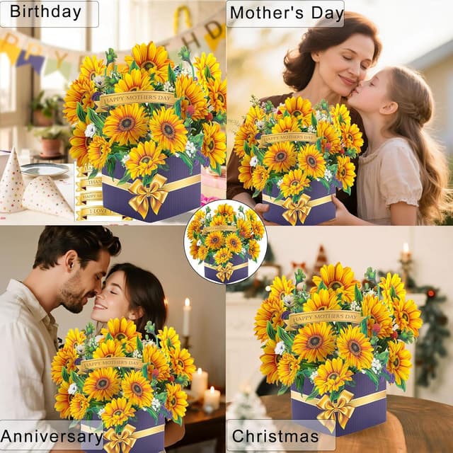 Thumbnail 6 de Joybble 3D Sunflower Pop-Up Birthday Card for Women (with envelope) – personalised flower card for mum, daughter & more