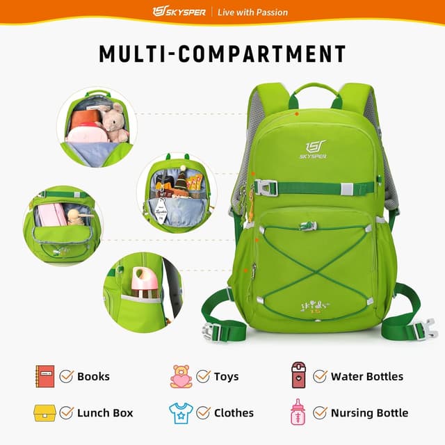 Detalle de SKYSPER Kinderrucksack 15L – komfortabler Wanderrucksack für Jungen & Mädchen
