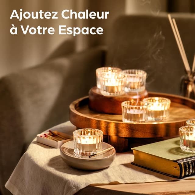 Detalle de Praknu photophore bougeoir en verre transparent rainuré – lot de 12 porte-bougies chauffe-plat