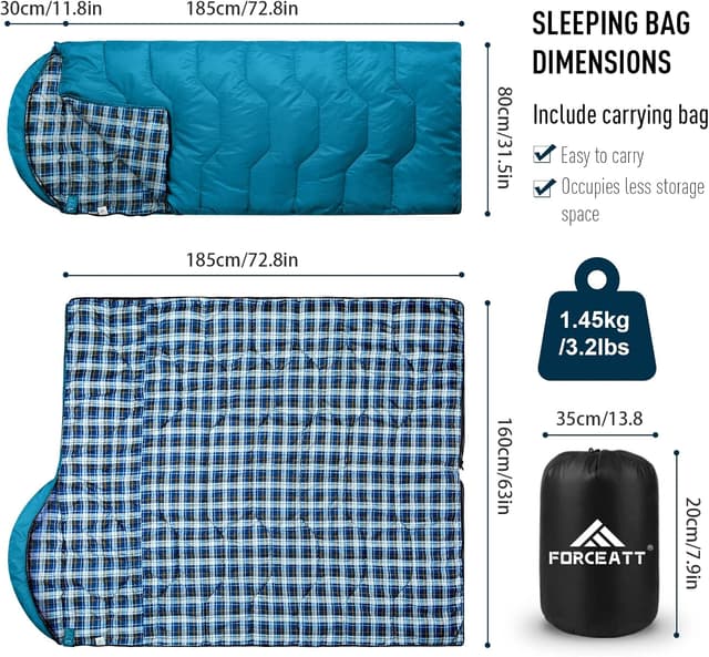 Detalle de Forceatt Sacco a Pelo 4 Stagioni in flanella, da -8°C a 15°C (1,45 kg) per adulti