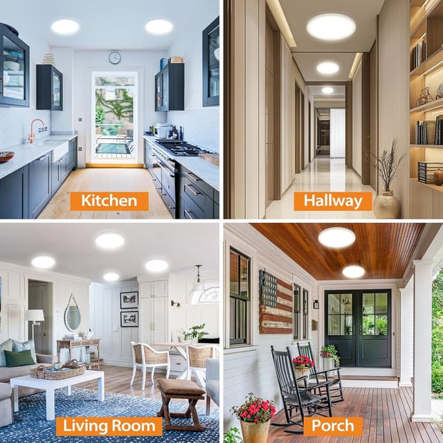 Detalle de slochi LED-Deckenleuchte flach 18W, Ø22 cm, 3 Lichtfarben (3000/4000/6500 K) – IP44 für Bad & Flur