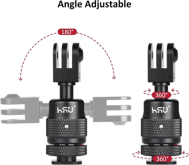 Detalle 2 de HSU Aluminium Alloy Cold Shoe Adapter for Action Cameras with Angle Adjustment (1/4" Tripod Mount)