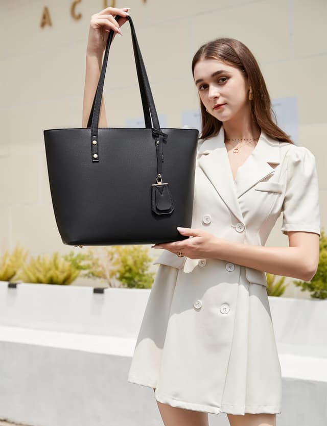 Detalle 2 de MORGLOVE women’s soft faux leather large tote bag with zip (A4-capable) – black