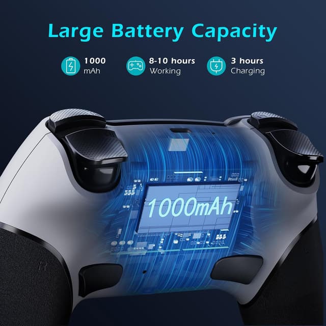 Thumbnail 6 de CHEREEKI manette PS4 sans fil Bluetooth avec joysticks à effet Hall, double vibration et micro-macro Turbo (blanc)