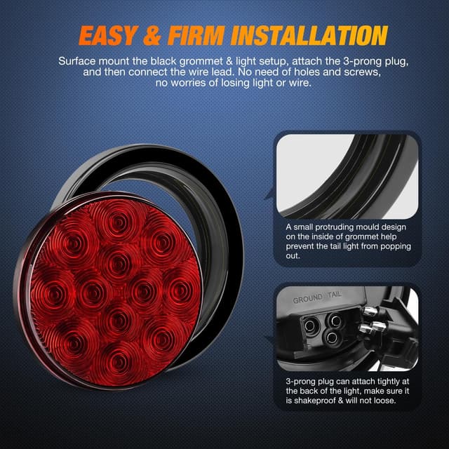 Thumbnail 5 de Nilight TL-18 4-In Round Red LED Trailer Tail Lights 2-Pack
