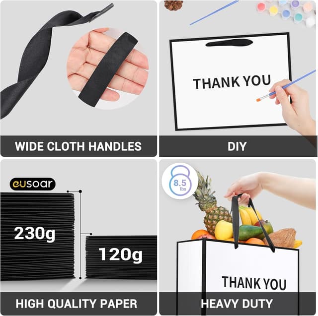 Detalle de EUSOAR Medium Gift Bags (10 Pack) – 230GSM Thick White Paper Bags with Fabric Handles