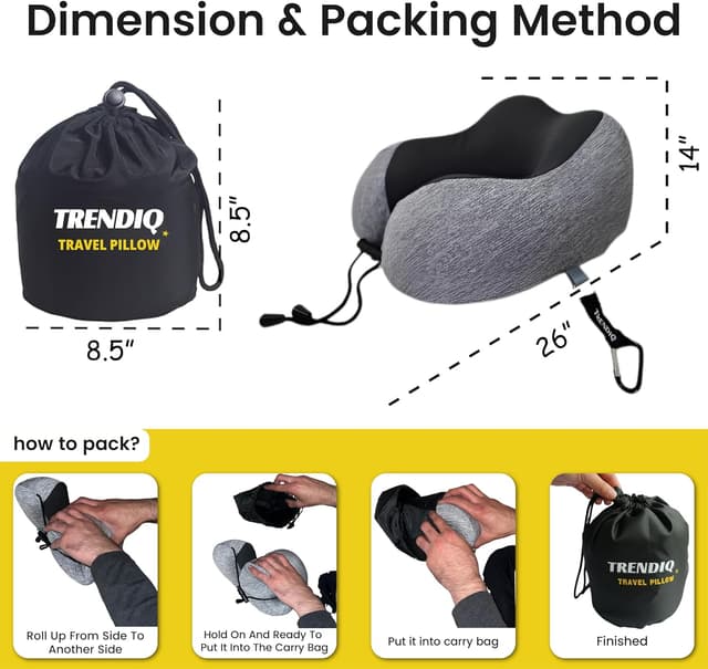 Detalle de TRENDIQ Travel Pillow for Airplane – premium memory foam neck support set with cotton cover, eye mask & ear plugs