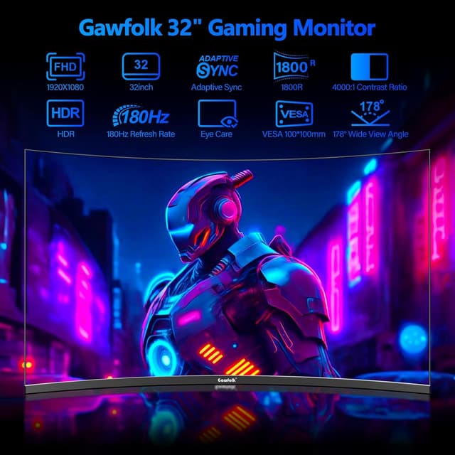 Detalle 2 de Gawfolk 32-inch curved gaming monitor 180Hz