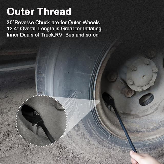 Detalle de GODESON 12" Extended Reach Dual Head Air Chuck for Semi & Dually Tires (1/4" FNPT)