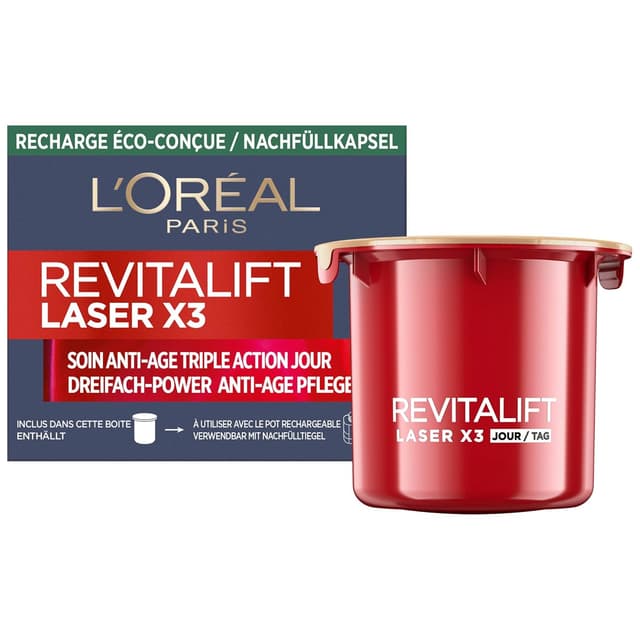 Detalle de L'Oréal Paris Revitalift Laser X3 Anti-Age Tagespflege Nachfüllkapsel (50 ml) mit Pro-Retinol, Hyaluronsäure & Vitamin C