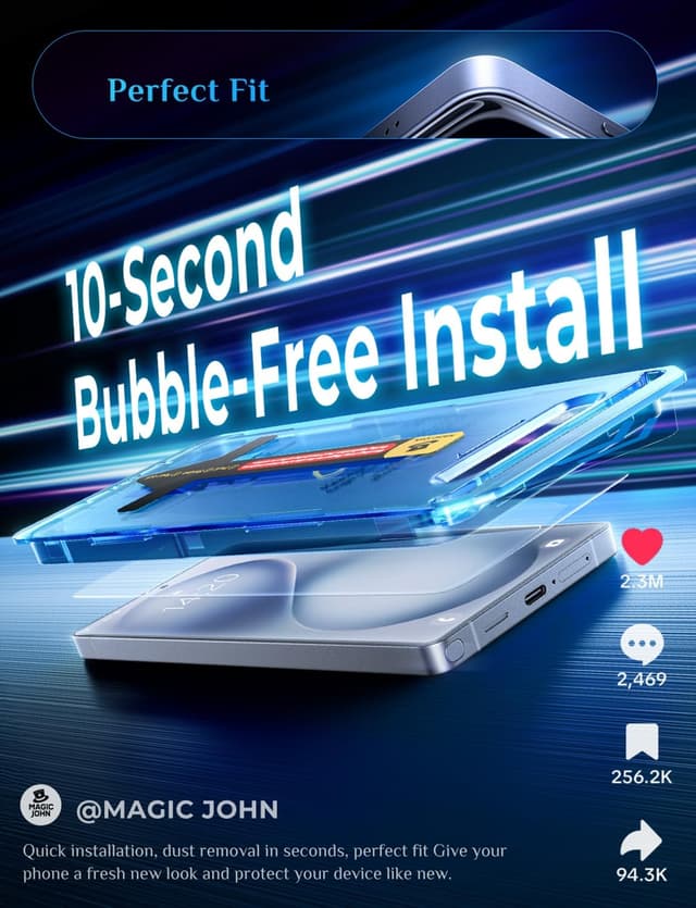 Detalle de MAGIC JOHN for Samsung Galaxy S26 Ultra Screen Protector (6.9-inch), 9H Tempered Glass, Fingerprint Unlock, 2-Pack