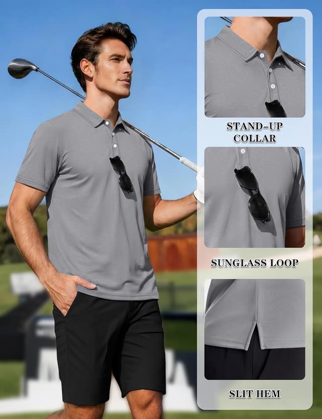 Detalle 2 de TACVASEN men’s short-sleeve polo shirts for golf and outdoor sport