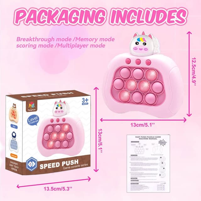 Detalle de Fidget Toys Fast Push Bubble Game Console (Pink) — Handheld Push Bubble Puzzle Game for Kids, Ages 3–12