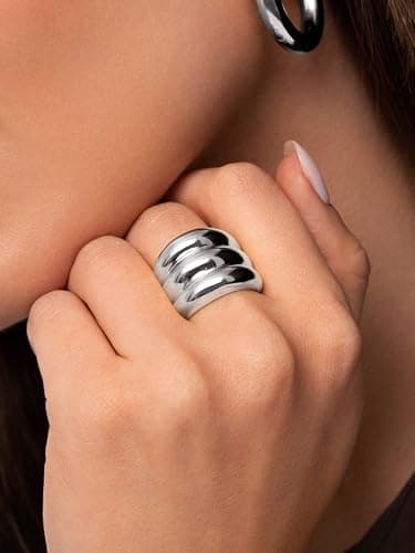 Detalle 2 de SINGULARU Anillo Dune en acero con baño de rodio (Talla 18) para mujer