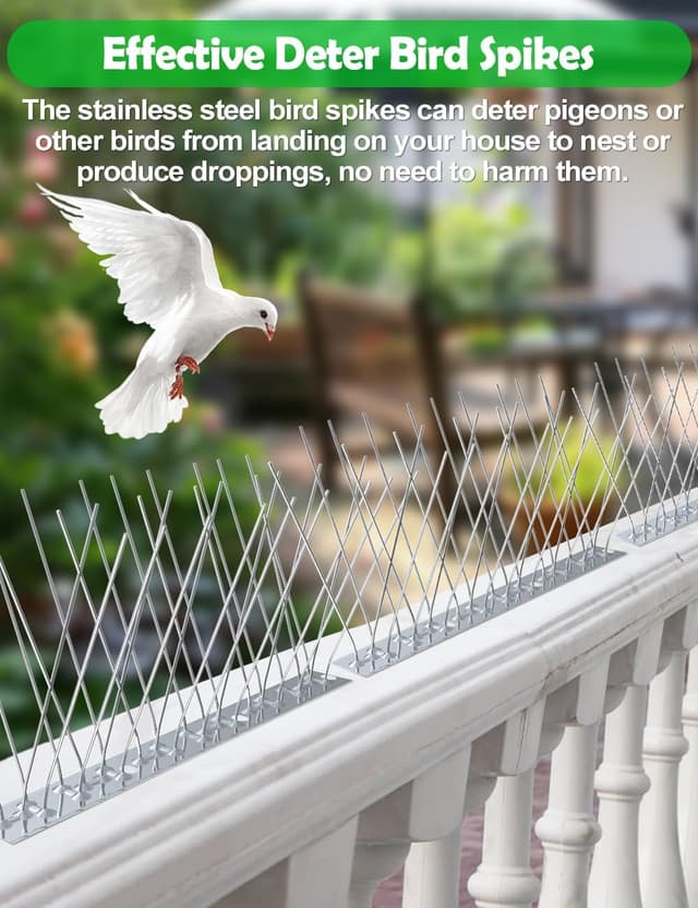 Detalle 2 de wohohoho Taubenabwehr Spikes aus Edelstahl – Vogelabwehr Spike-Set (5 m / 20 Stück)