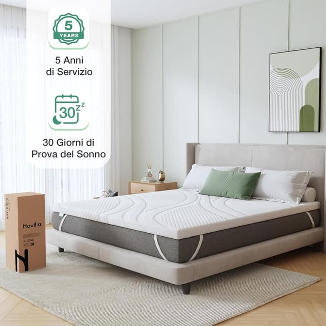 Thumbnail 6 de Novilla Topper matrimoniale 160x200 in memory foam e schiuma di supporto, altezza 7,5 cm, rivestimento sfoderabile e lavabile