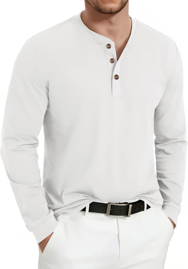 Detalle de T-shirt manches longues Henley en coton KEFITEVD pour homme, col V à 3 boutons