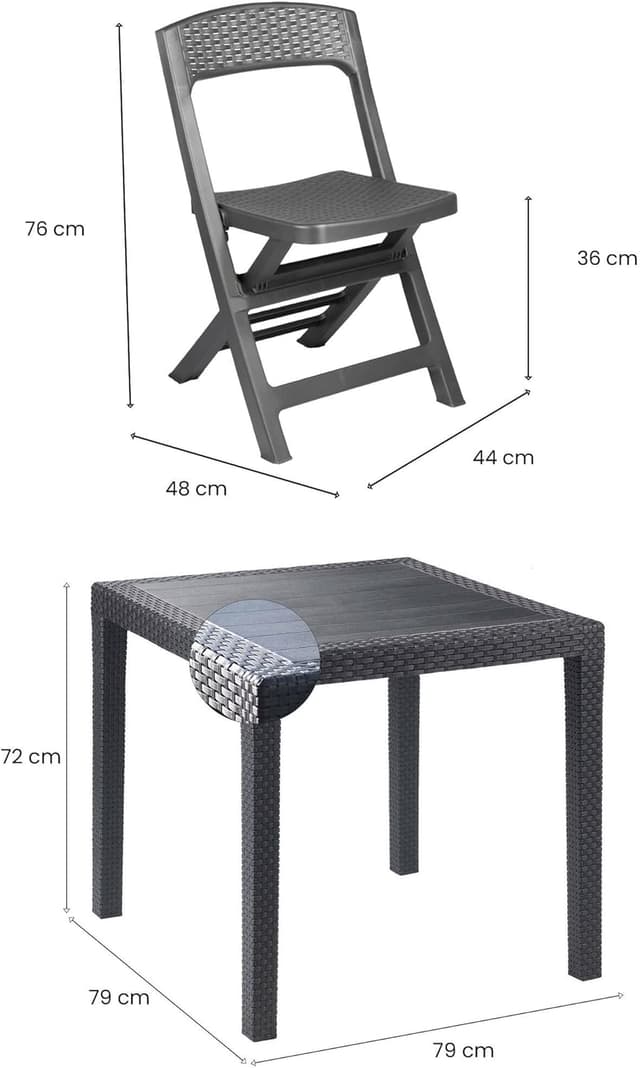 Detalle 1 de Dmora Set Salotto da Esterno Falconara con tavolo quadrato e 2 sedie pieghevoli, antracite